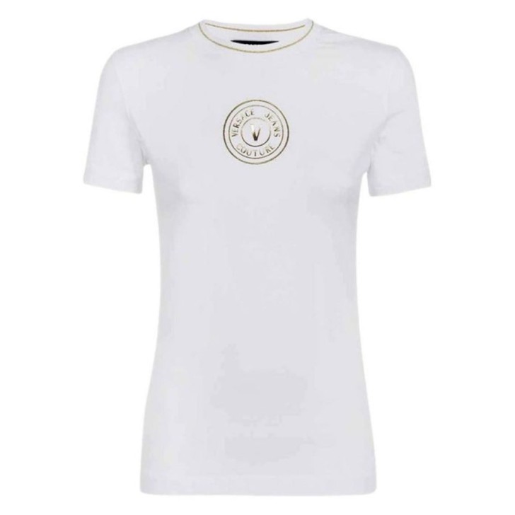 Versace Jeans Couture T-shirt Bianca da Donna con logo dorato nella parte anteriore