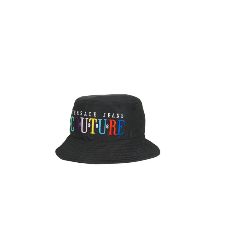 Versace Jeans Couture Cloche in Nylon Nera Unisex con logo ricamato Multicolore nella parte anteriore