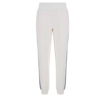 GUESS PANTALONE JOGGER REGULAR FIT IN COTONE CREAM CON BANDE CON 4G LOGO 