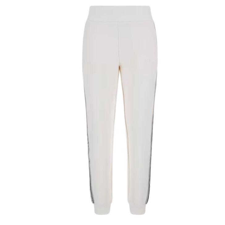 GUESS PANTALONE JOGGER REGULAR FIT IN COTONE CREAM CON BANDE CON 4G LOGO 