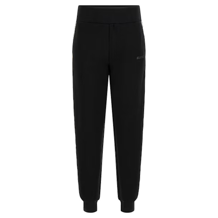 GUESS PANTALONE JOGGER REGULAR FIT IN COTONE BLACK CON BANDE CON 4G LOGO 