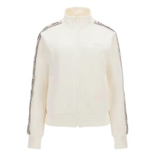 GUESS FELPA IN COTONE CREAM FULL ZIP CON BANDE 4G LOGO	