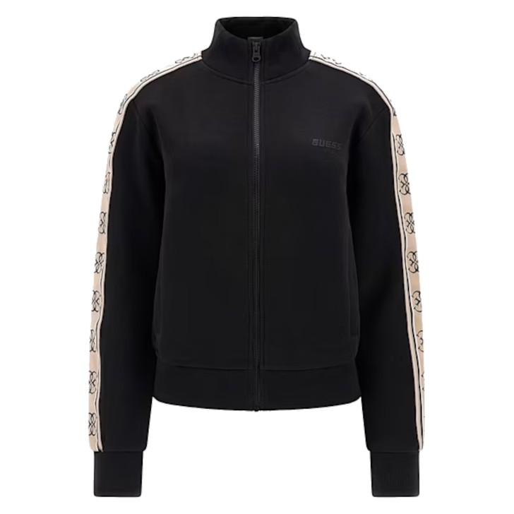 GUESS FELPA IN COTONE BLACK FULL ZIP CON BANDE 4G LOGO