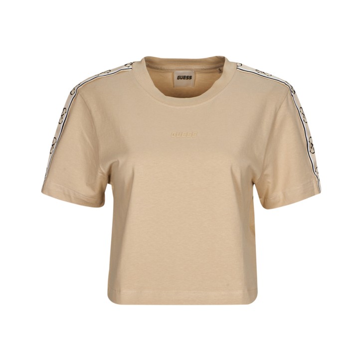 GUESS T-SHIRT BRITNEY TAUPE "4G" LOGO LATERALE 