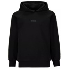 GUESS FELPA IN COTONE BLACK CON CAPPUCCIO E BANDE 4 LOGO