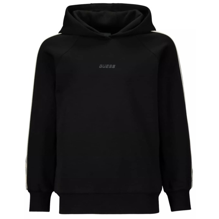 GUESS FELPA IN COTONE BLACK CON CAPPUCCIO E BANDE 4 LOGO