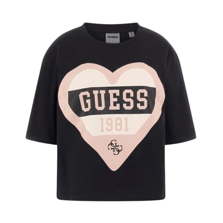 GUESS T-SHIRT MONICA NERA CON MAXI CUORE 