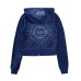 JUICY COUTURE FELPA IN CINIGLIA BLUE CON CAPPUCCIO E LOGO LETTERING RICAMATO SILVER E STRASS