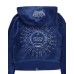 JUICY COUTURE FELPA IN CINIGLIA BLUE CON CAPPUCCIO E LOGO LETTERING RICAMATO SILVER E STRASS