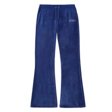 JUICY COUTURE PANTALONE BLUE IN CINIGLIA CON LOGO LETTERING RICAMATO SILVER E STRASS 