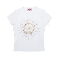 JUICY COUTURE T-SHIRT A MANICA CORTA IN COTONE WHITE CON MAXI LOGO LETTERING RICAMATO E STRASS	