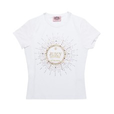 JUICY COUTURE T-SHIRT A MANICA CORTA IN COTONE WHITE CON MAXI LOGO LETTERING RICAMATO E STRASS	