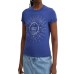 JUICY COUTURE T-SHIRT A MANICA CORTA IN COTONE BLUE CON MAXI LOGO LETTERING RICAMATO E STRASS 