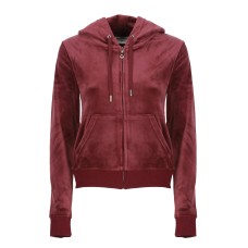 JUICY COUTURE FELPA IN CINIGLIA BORDEAUX CON CAPPUCCIO E LOGO LETTERING IN STRASS TONO SU TONO 