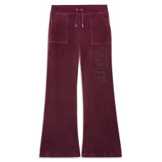 JUICY COUTURE PANTALONE IN CINIGLIA BORDEAUX CON MAXI LOGO LETTERING IN STRASS TONO SU TONO