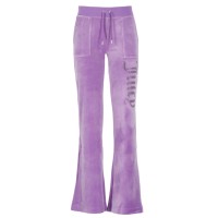 JUICY COUTURE PANTALONE IN CINIGLIA LILLA CON MAXI LOGO LETTERING IN STRASS TONO SU TONO