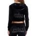 JUICY COUTURE FELPA CORTA IN CINIGLIA BLACK CON CAPPUCCIO E LOGO LETTERING IN STRASS ARGENTO