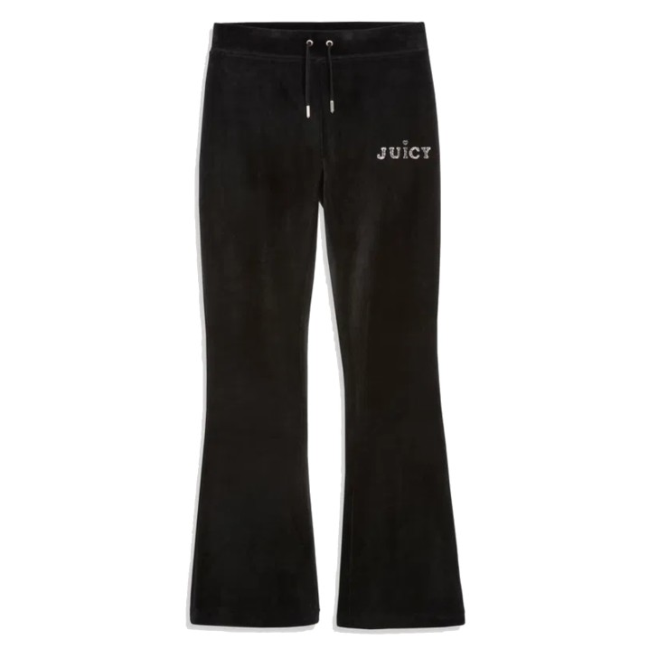 JUICY COUTURE PANTALONE IN CINIGLIA BLACK CON LOGO LETTERING IN STRASS ARGENTO