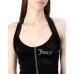 JUICY COUTURE TOP IN CINIGLIA BLACK CON LOGO LETTERING IN STRASS ARGENTO