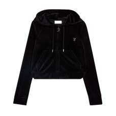 JUICY COUTURE FELPA FULL ZIP IN CINIGLIA BLACK CON CAPPUCCIO E LOGO LETTERING IN STRASS ARGENTO