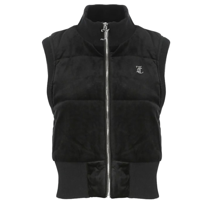 JUICY COUTURE GILET IN CINIGLIA BLACK CON LOGO LETTERING IN STRASS ARGENTO