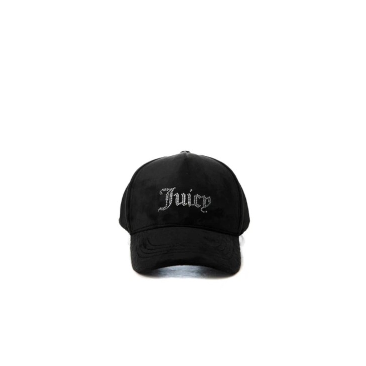 JUICY COUTURE CAPPELLO DA BASEBALL IN CINIGLIA BLACK CON LOGO LETTERING IN STRASS ARGENTO