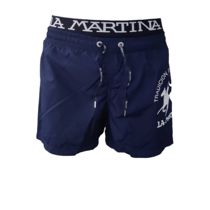 La Martina Boxer da Mare Blu Navy con maxi logo a contrasto bianco e vita elasticizzata con logo lettering