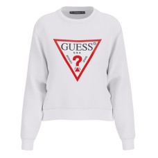 GUESS FELPA A MANICA LUNGA WHITE A GIROCOLLO CON MAXI LOGO ICON