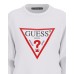 GUESS FELPA A MANICA LUNGA WHITE A GIROCOLLO CON MAXI LOGO ICON