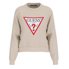 GUESS FELPA A MANICA LUNGA BEIGE A GIROCOLLO CON MAXI LOGO ICON 