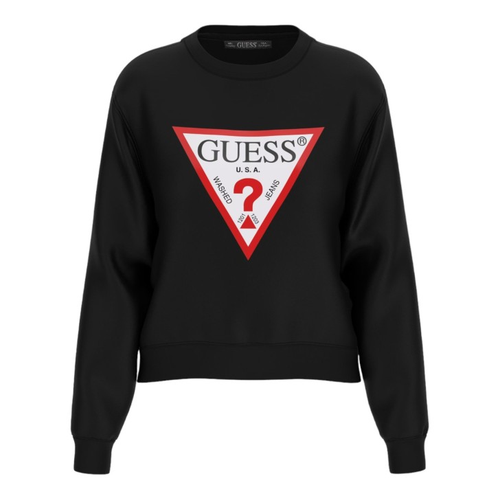 GUESS FELPA A MANICA LUNGA BLACK A GIROCOLLO CON MAXI LOGO ICON	