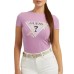 GUESS T-SHIRT A  MANICA CORTA IN COTONE ROSA CON LOGO STAMPATO E BORCHIETTE