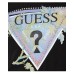 GUESS T-SHIRT A  MANICA CORTA IN COTONE NERA CON LOGO STAMPATO E BORCHIETTE