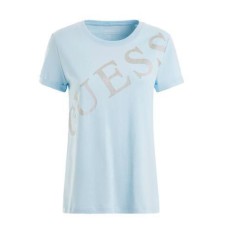 GUESS T-SHIRT IN COTONE A MANICA CORTA POLVERE CON MAXI LOGO LETTERING