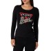 GUESS MAGLIA A MANICA LUNGA IN COTONE BLACK CON LOGO ICON IN STRASS