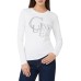 GUESS MAGLIA IN COTONE A MANICA LUNGA WHITE CON MAXI LOGO LETTERING IN STRASS	