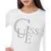 GUESS MAGLIA IN COTONE A MANICA LUNGA WHITE CON MAXI LOGO LETTERING IN STRASS	