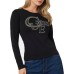 GUESS MAGLIA IN COTONE A MANICA LUNGA BLACK CON MAXI LOGO LETTERING IN STRASS