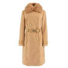 GUESS CAPPOTTO DOPPIOPETTO BEIGE CON COLLO IN ECOPELLE E SIMILPELLICCIA ESTRAIBILE	