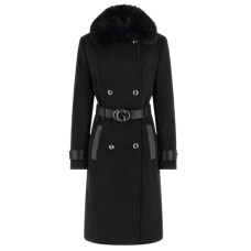 GUESS CAPPOTTO DOPPIOPETTO BLACK CON COLLO IN ECOPELLE E SIMILPELLICCIA ESTRAIBILE