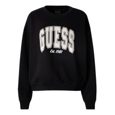 GUESS FELPA OVERSIZE IN COTONE BLACK A GIROCOLLO CON MAXI LOGO LETTERING IN STRASS