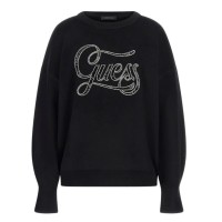 GUESS MAGLIONCINO OVERSIZE BLACK CON LOGO LETTERING IN STRASS E PAILLETTES