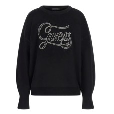 GUESS MAGLIONCINO OVERSIZE BLACK CON LOGO LETTERING IN STRASS E PAILLETTES