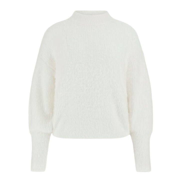 GUESS MAGLIONE RELAXED A COLLO ALTO WHITE IN FILATO FRUZZY 