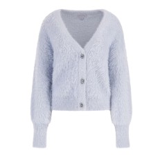 GUESS CARDIGAN IN FILATO FRUZZY RELAXED SKY BLUE CON BOTTONI GIOIELLO	