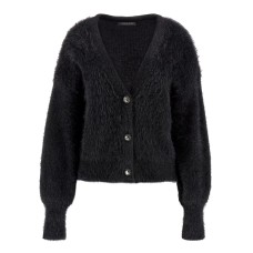 GUESS CARDIGAN IN FILATO FRUZZY RELAXED BLACK CON BOTTONI GIOIELLO 