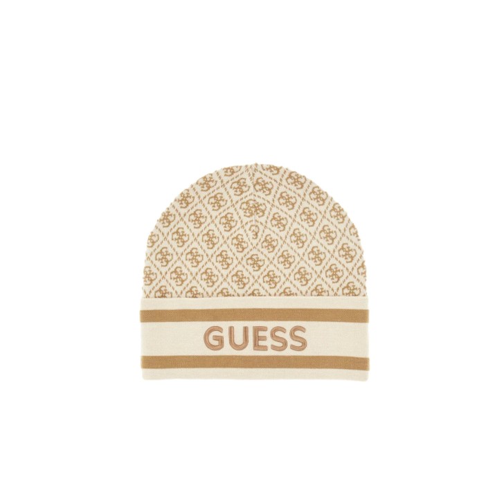 GUESS CAPPELLO BEIGE CON 4G LOGO ALL OVER E LOGO LETTERING RICAMATO