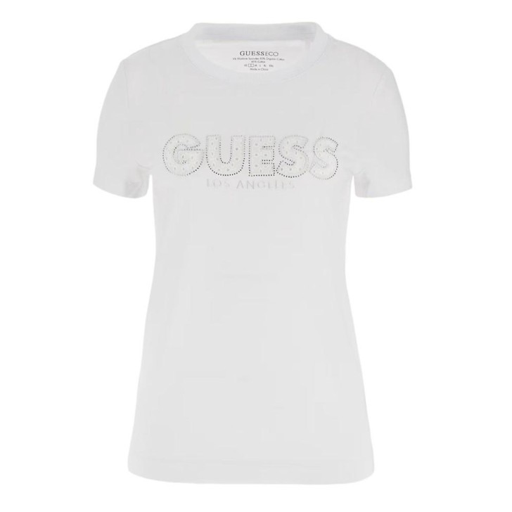 GUESS T-SHIRT DA DONNA BIANCA CON LOGO NELLA PARTE ANTERIORE 