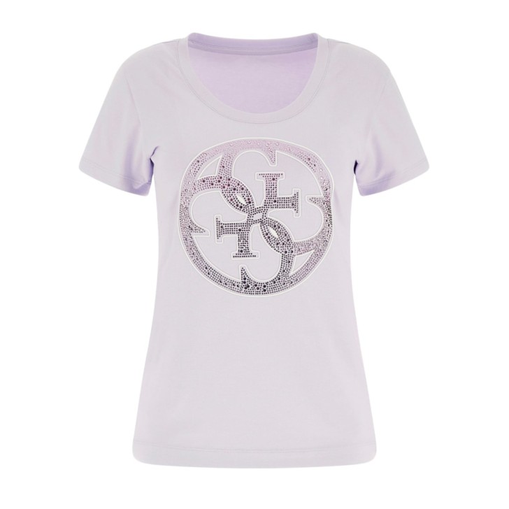 Guess t-shirt lilla con logo 4G in strass