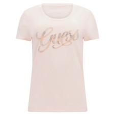 GUESS T-SHIRT DA DONNA ROSA CON LOGO NELLA PARTE ANTERIORE